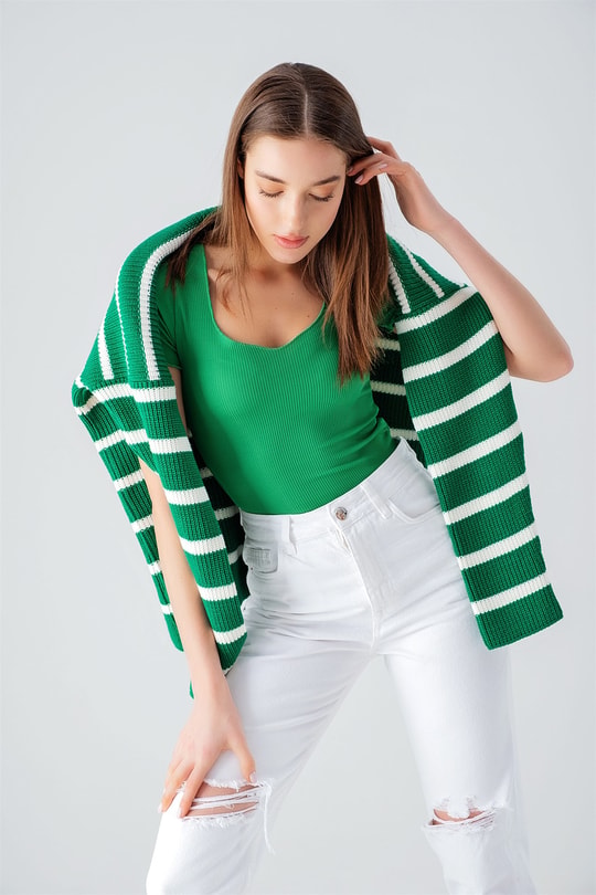Fitilli Wave Bluz Yeşil