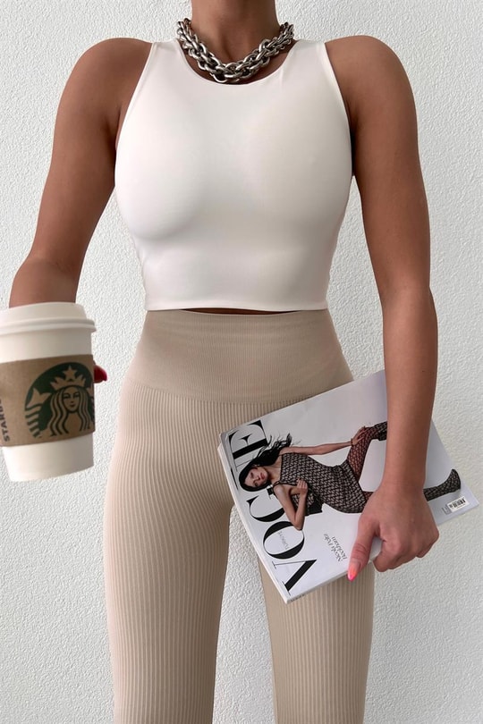 Halter Yaka Basic Crop Bluz Beyaz