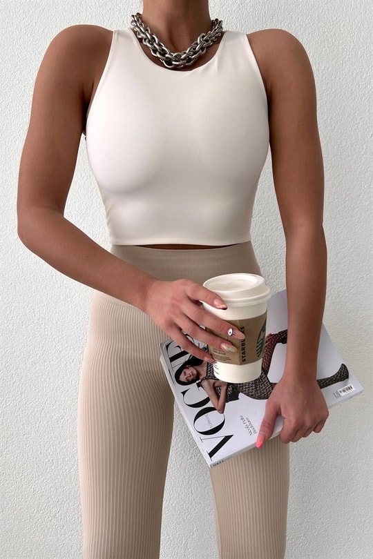 Halter Yaka Basic Crop Bluz Beyaz