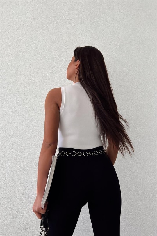 Halter Yaka Triko Trend Atlet Beyaz