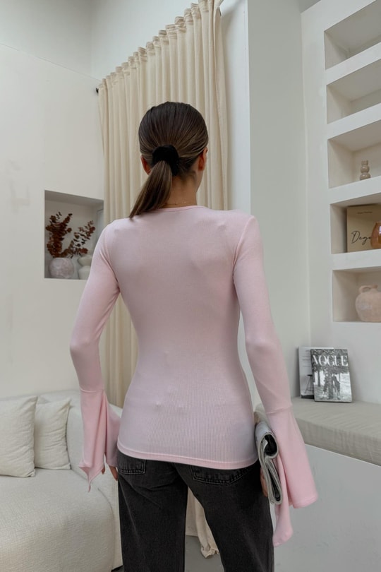 İspanyol Kol Fitilli Bluz Pembe