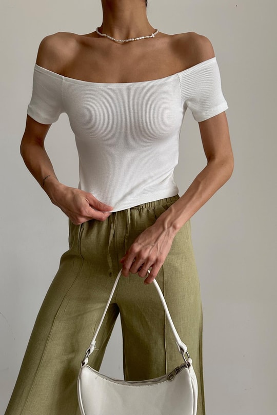 Kayık Yaka Basic t-shirt Beyaz
