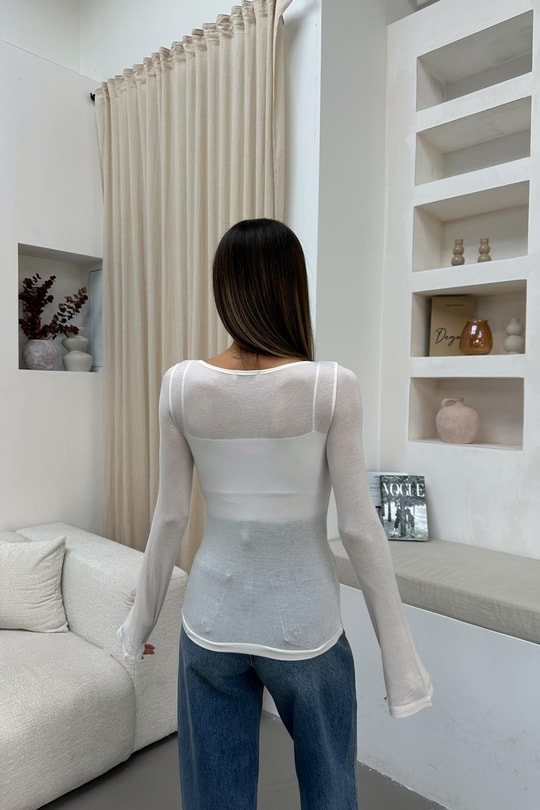 Kayık Yaka Kaşmir Body Ekru