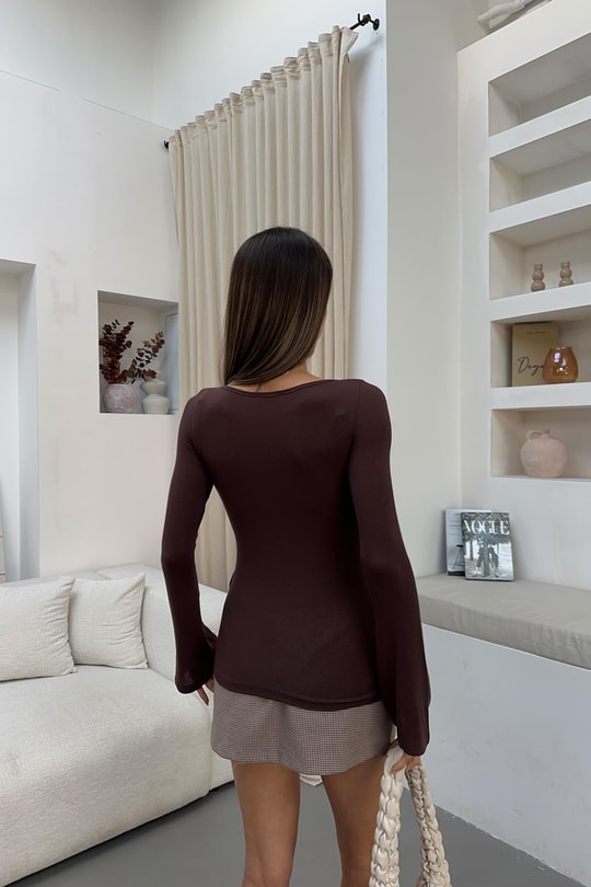 Kayık Yaka Kaşmir Body Kahve