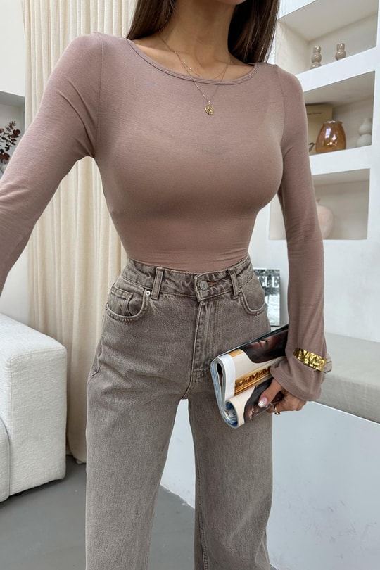 Kayık Yaka Kaşmir Body Vizon
