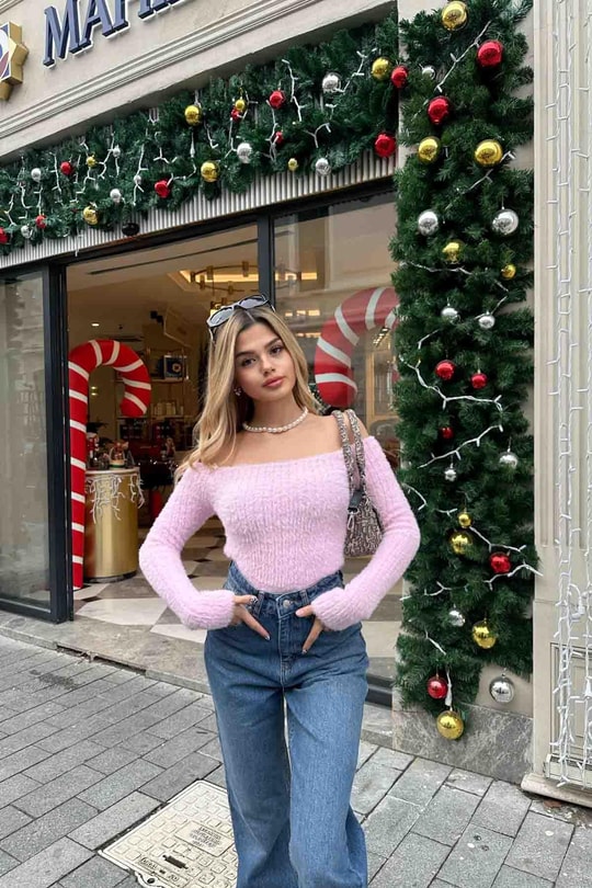 Kayık Yaka Yumoş Bluz Pembe