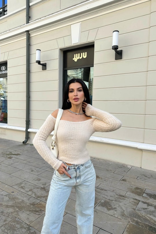 Kayık Yaka Yumoş Bluz Taş