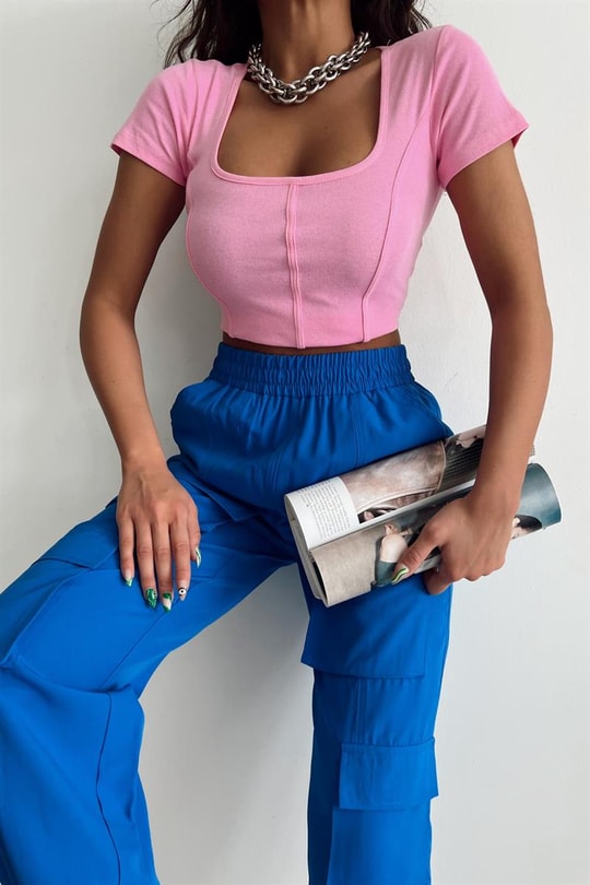 Korsaj Dikişli Bluz Pembe