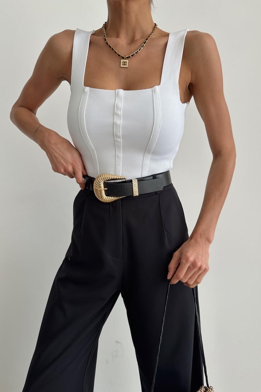 Korsaj Triko Crop Ekru