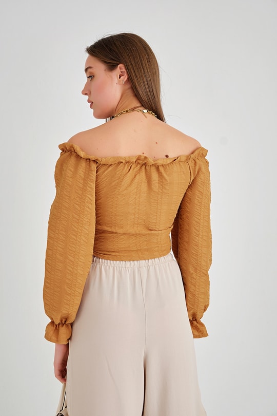 Krinkıl Balon Kollu Bluz Camel