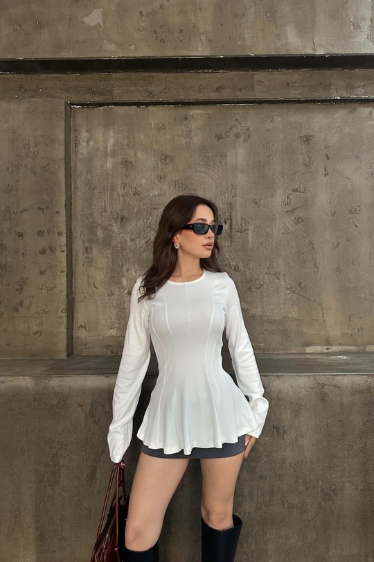 Kuplu Peplum Modal Body Beyaz