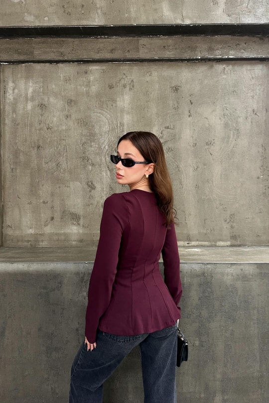 Kuplu Peplum Modal Body Bordo