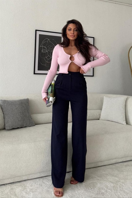 Liana Basic Crop Bluz Pembe