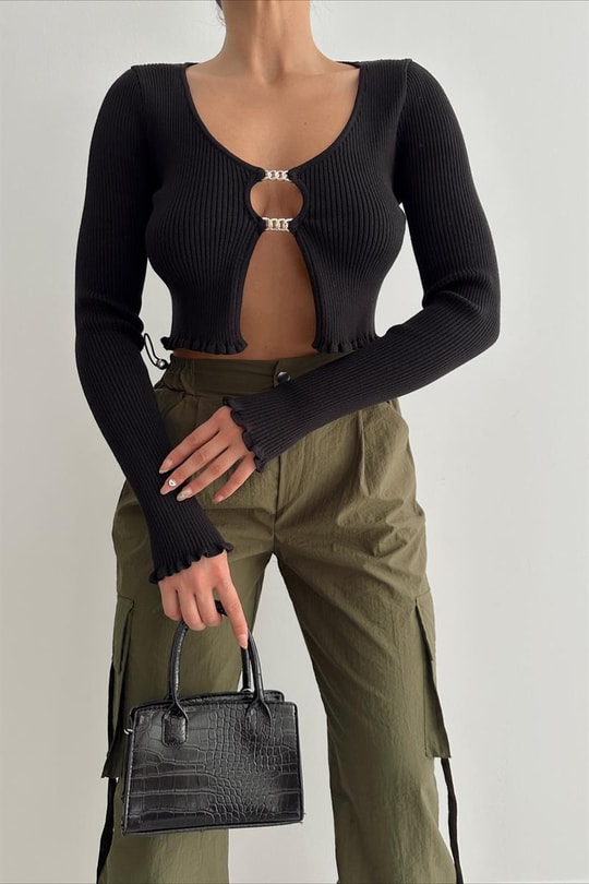 Liana Basic Crop Bluz Siyah