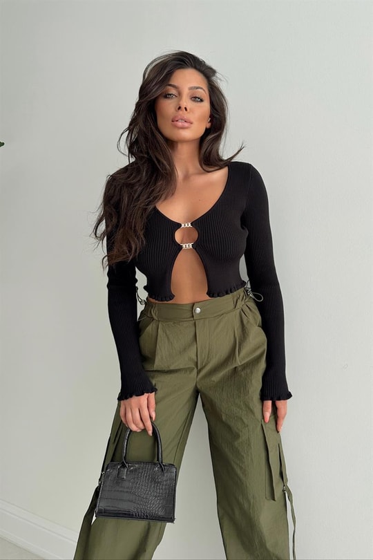 Liana Basic Crop Bluz Siyah
