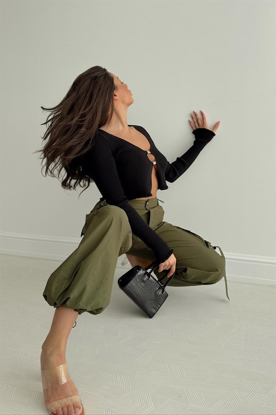 Liana Basic Crop Bluz Siyah