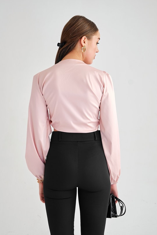 Luxury Bağlamalı Saten Bluz Pudra