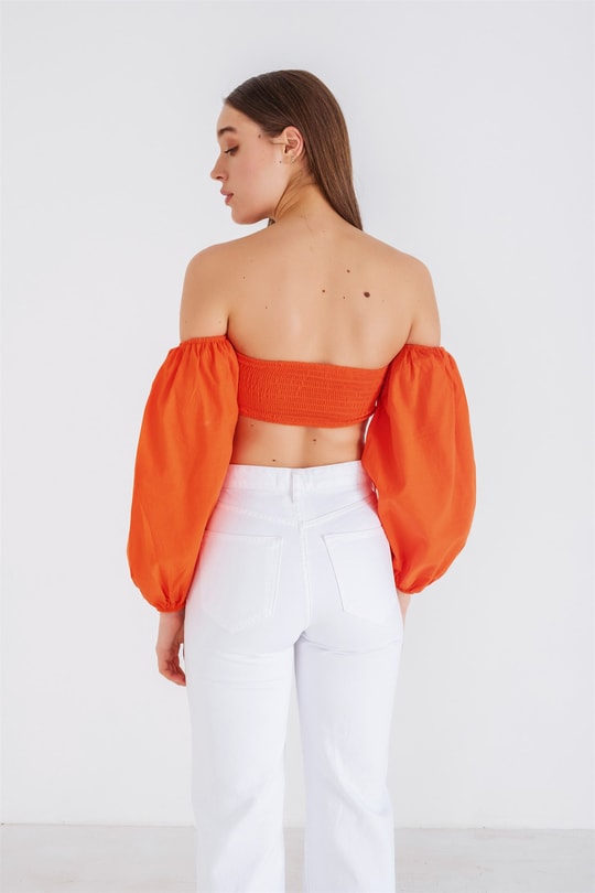 Megan Tokalı Crop Bluz Oranj