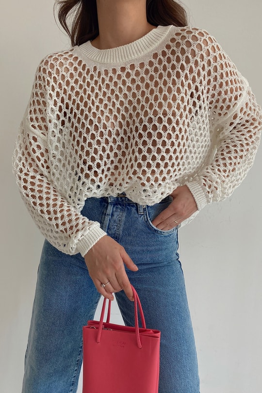 Merserize Crop Bluz Ekru