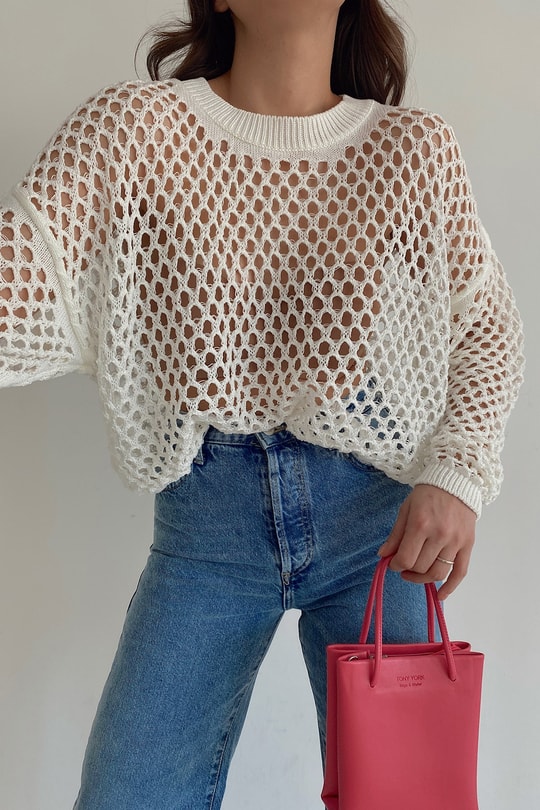Merserize Crop Bluz Ekru