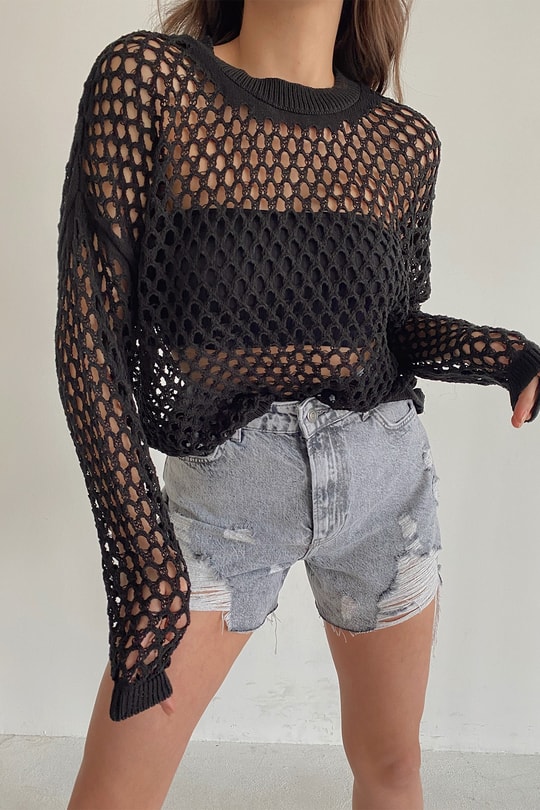 Merserize Crop Bluz Siyah