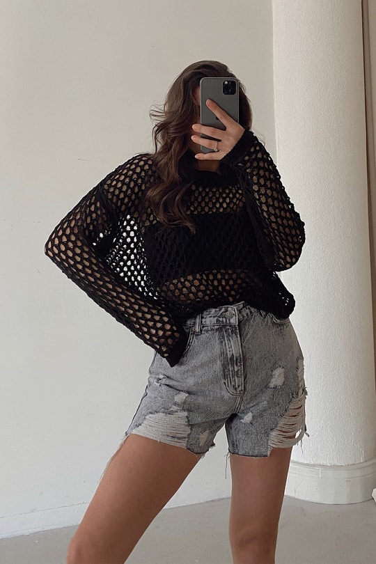 Merserize Crop Bluz Siyah