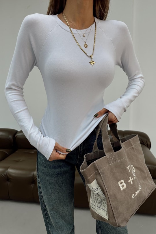 Modal Reglan Kol Bluz Beyaz