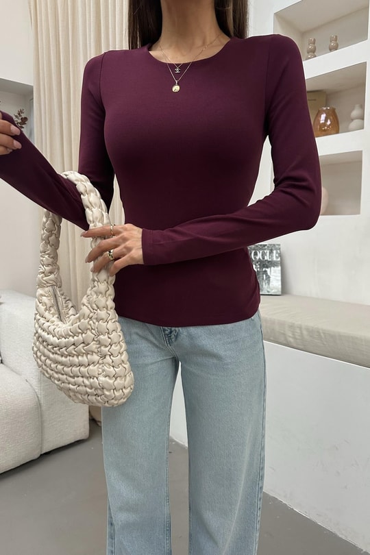 Ön Astarlı Basic Bluz Bordo