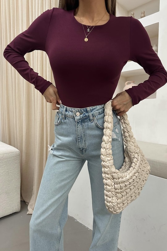 Ön Astarlı Basic Bluz Bordo