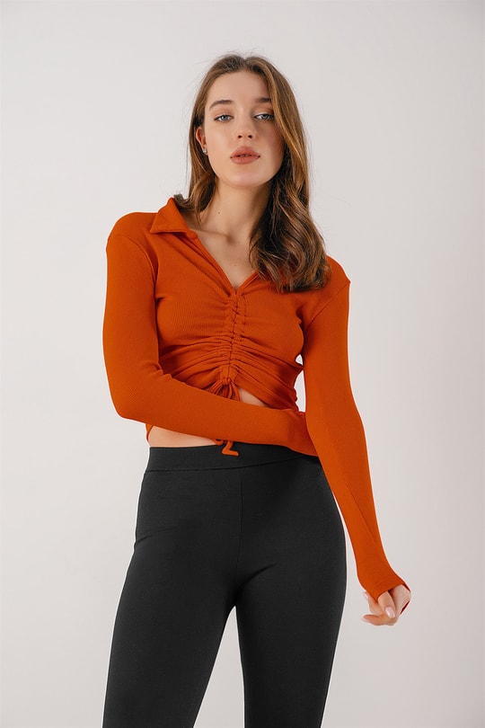 Ön Büzgülü Chick Bluz Oranj