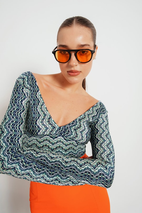 Piliseli Wave Bluz Yeşil