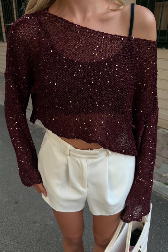 Pullu Beach Salaş Crop Bordo