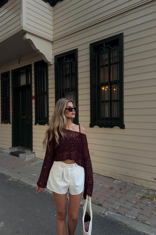 Pullu Beach Salaş Crop Bordo