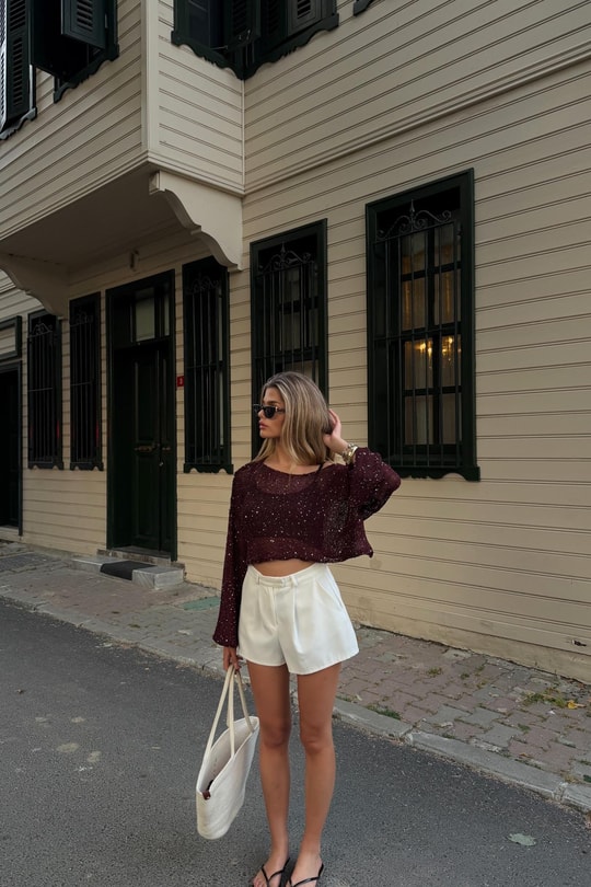 Pullu Beach Salaş Crop Bordo