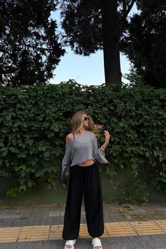 Pullu Beach Salaş Crop Gri