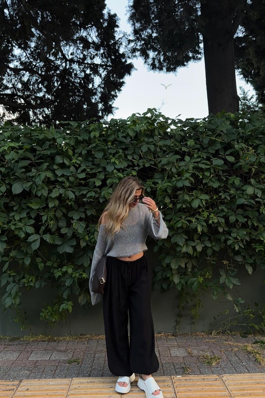 Pullu Beach Salaş Crop Gri