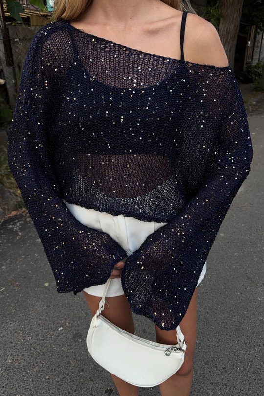 Pullu Beach Salaş Crop Lacivert