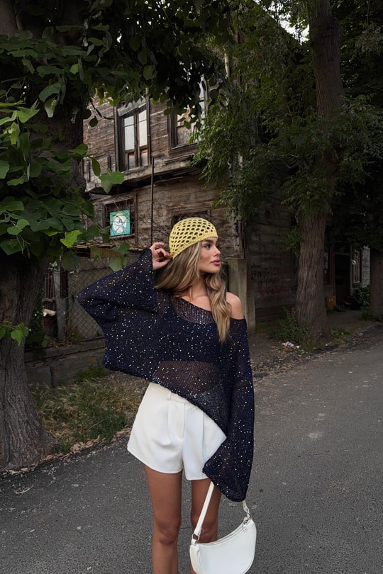 Pullu Beach Salaş Crop Lacivert