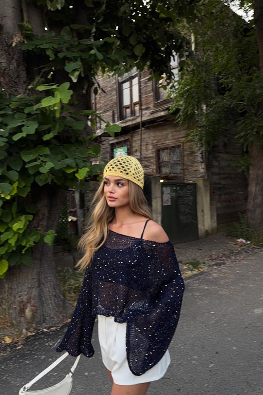 Pullu Beach Salaş Crop Lacivert