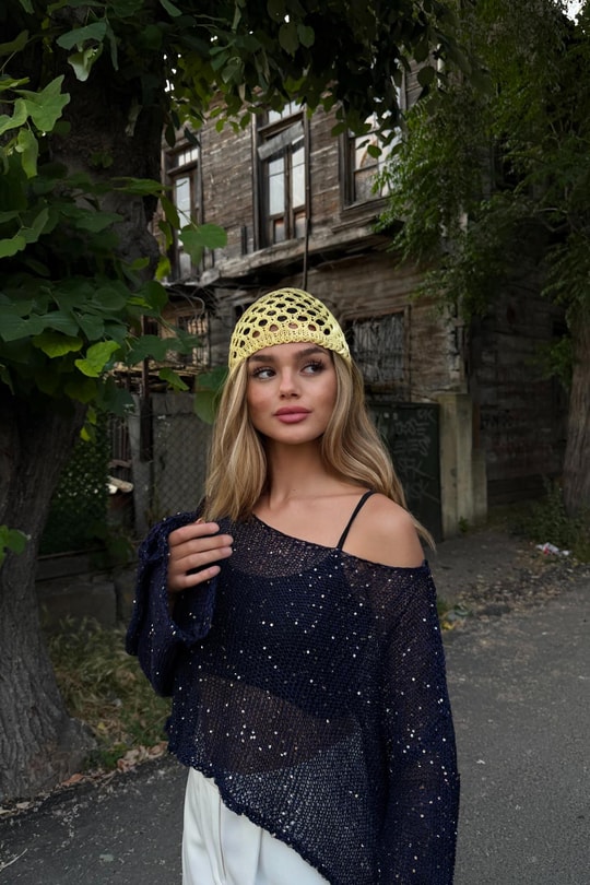 Pullu Beach Salaş Crop Lacivert