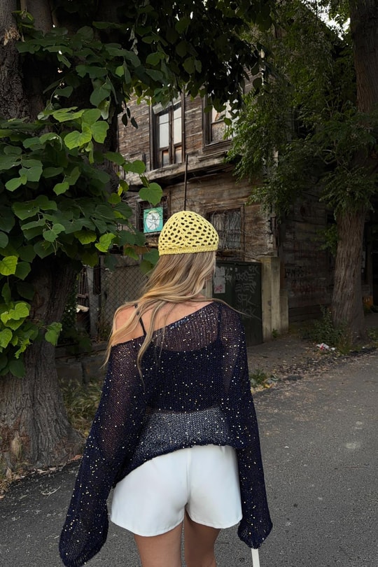Pullu Beach Salaş Crop Lacivert
