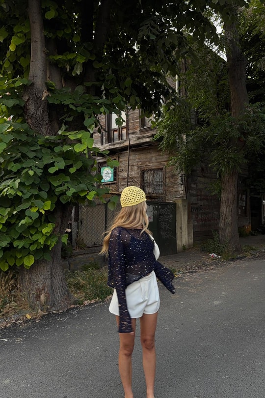 Pullu Beach Salaş Crop Lacivert