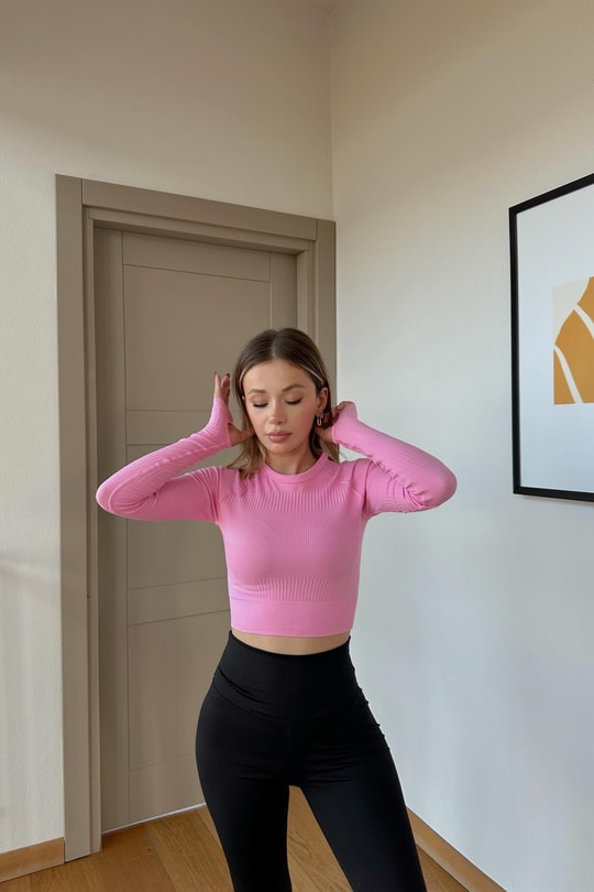 Seamless Uzun Kol Bluz Şeker Pembe
