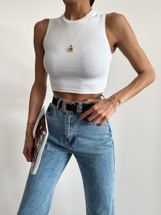 Sıfır Kol Crop Beyaz