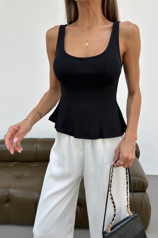Volanlı Basic Bluz Siyah