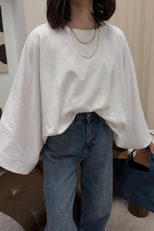 Yarasa Kol Basic Bluz Beyaz