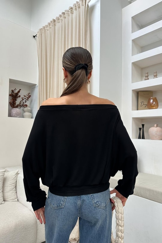 Yarasa Kol Basic Bluz Siyah