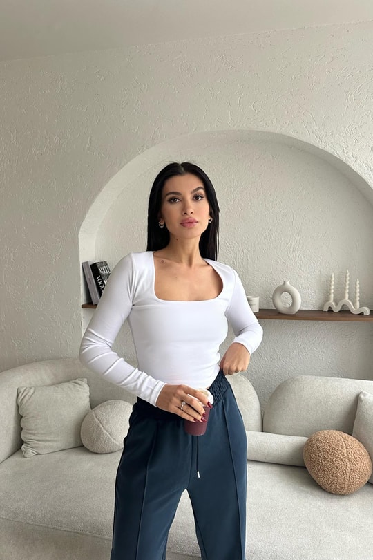 Yuvarlak Yaka Drapeli Bluz Antrasit