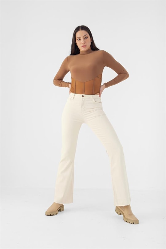 Baret Detay Transparan Bodysuit Kahve