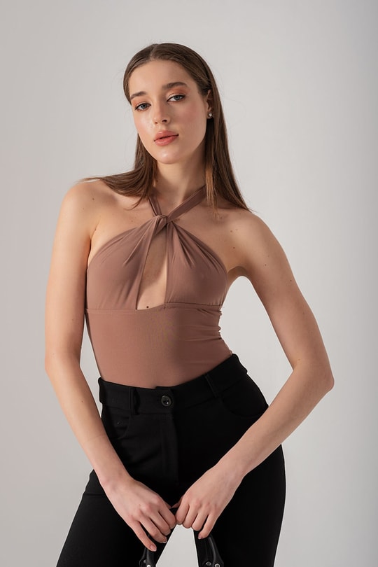 Boyundan Bağlı Roslin Bodysuit Camel